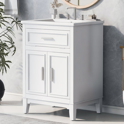 24" Traub Vanity With Sink, Traub Vanity Cabinet With One Flip Drawer And Doors, Solid Wood And MDF