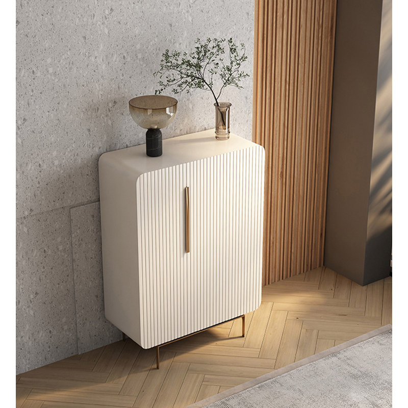Cream-coloured rectangular solid wood shoe cabinet, 51.18" H x 39.37" W x  15.75" D