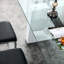 Table de salle à manger rectangulaire en verre avec verre trempé de 0,4 po, support blanc, pour les réunions de famille élégantes 6-8