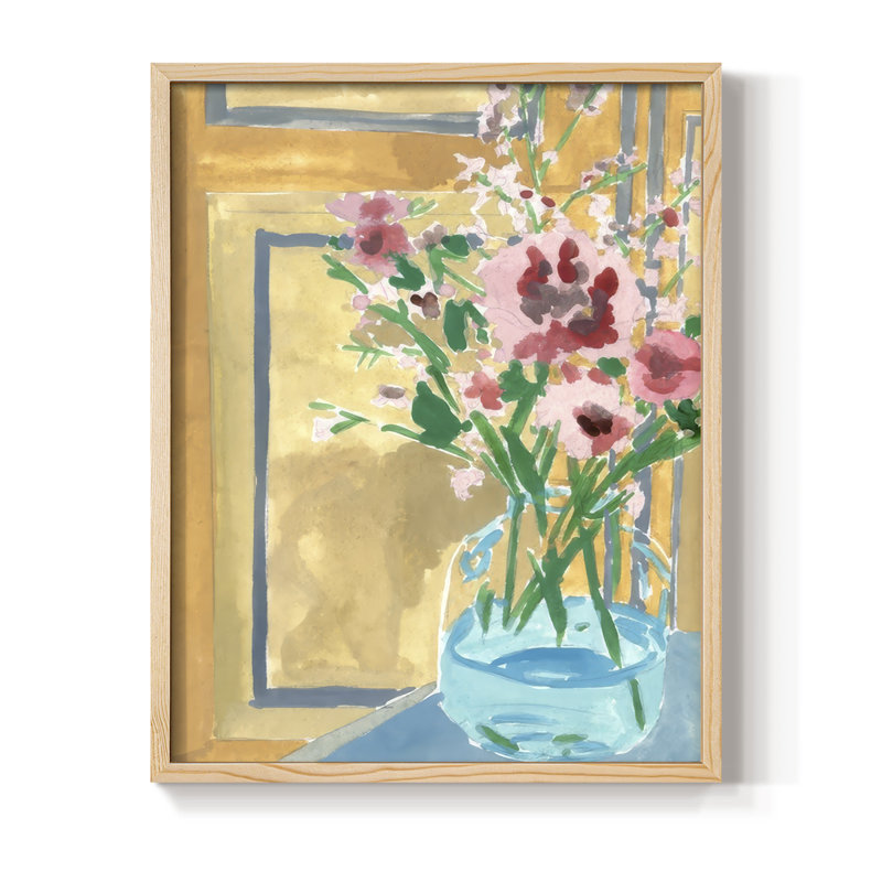 Fleurs en bouteille I, reproduction encadrée - bois massif, H 30 po x l 24 po, Naturel