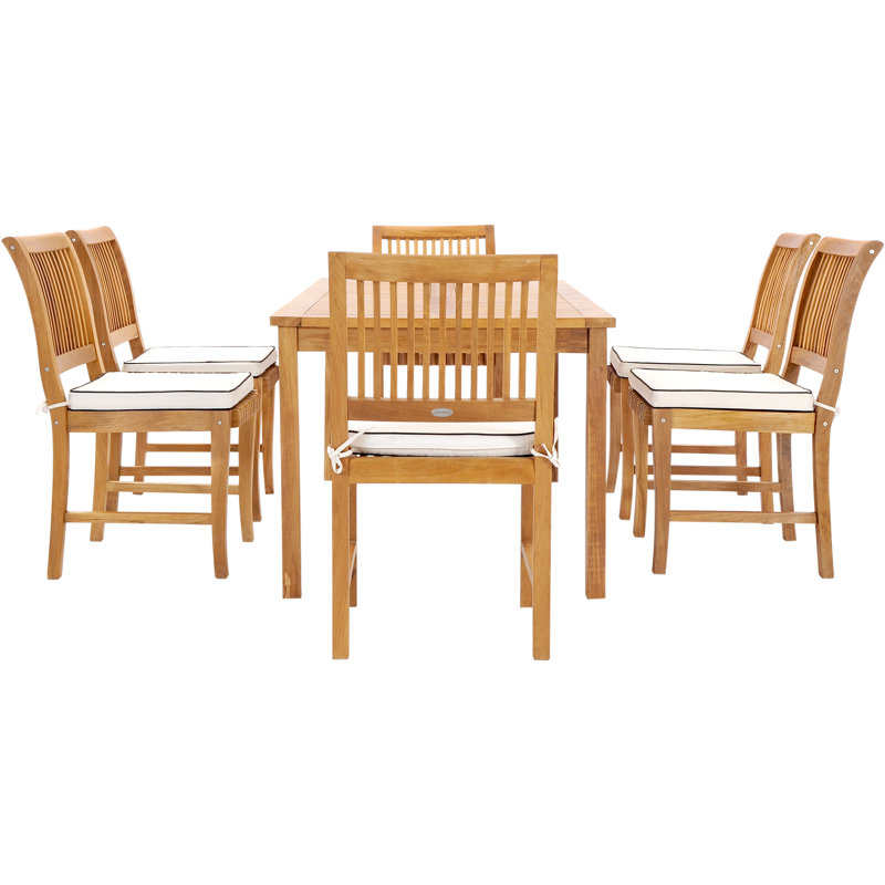 Outdoor 7 - Piece Teak Dining Set with Cushions