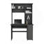 Bureau bahut Compu, plateau à clavier, panneau de porte pour unité centrale, plusieurs tablettes, un tiroir, chêne fumé-701894598
