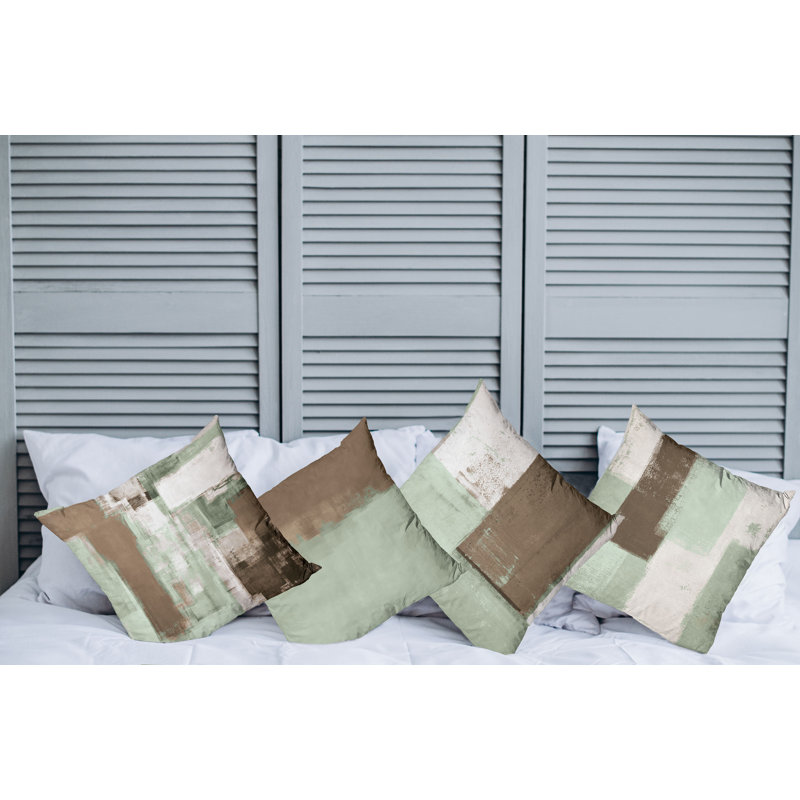 Pale Reseda Green and Brown 16" Reversible Pillow Covers Set