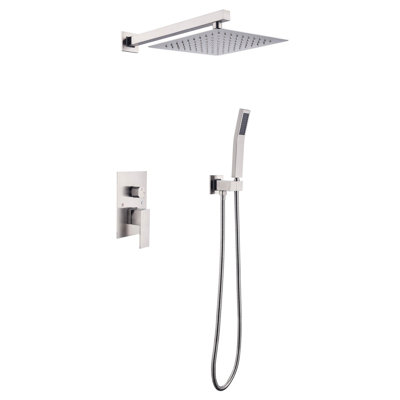10 Inches Rain Shower Head With Handheld In Bathroom System, Brushed Gold Wall Mounted High Dual And Faucet Trim Gold, Valve