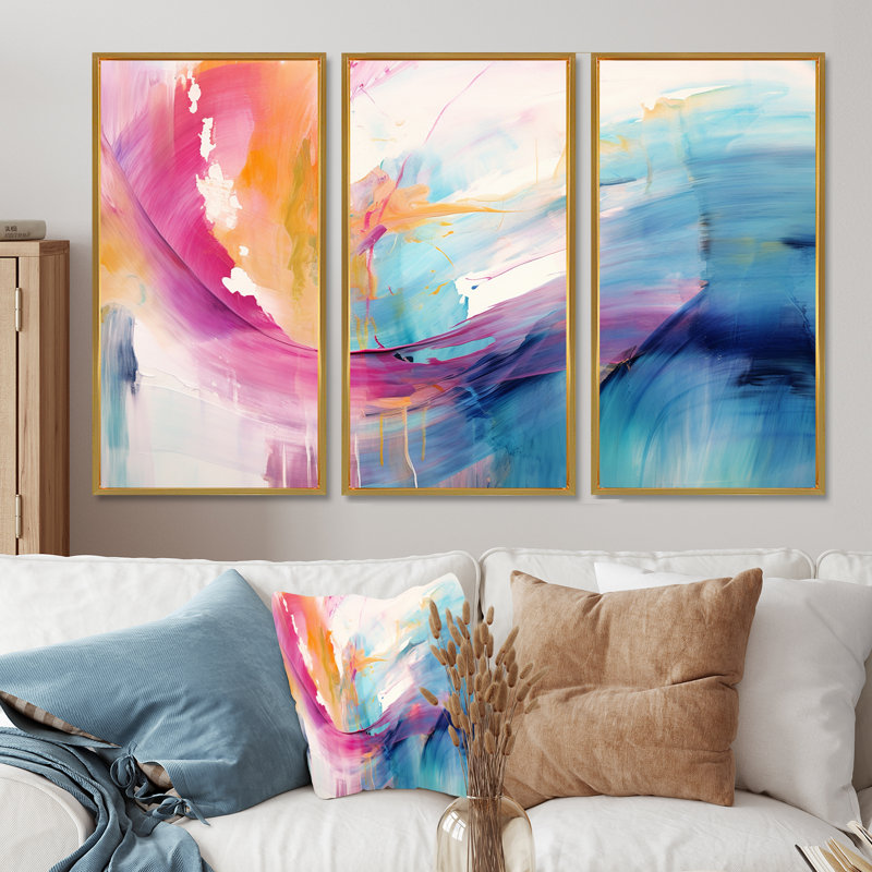 «Vibrant Waves Miami Sunset III - Waves», ensemble de reproduction d'art mural, Cadre flottant doré