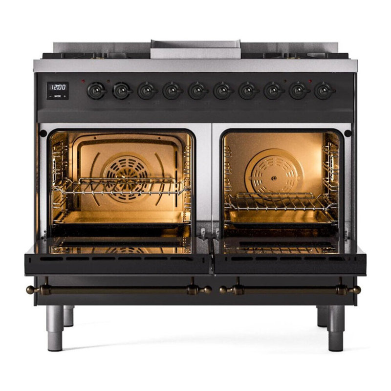 ILVE Nostalgie II Series 40 inch Dual Fuel Range with 6 Sealed Burners, Griddle (Glass Door), Natural Gas
