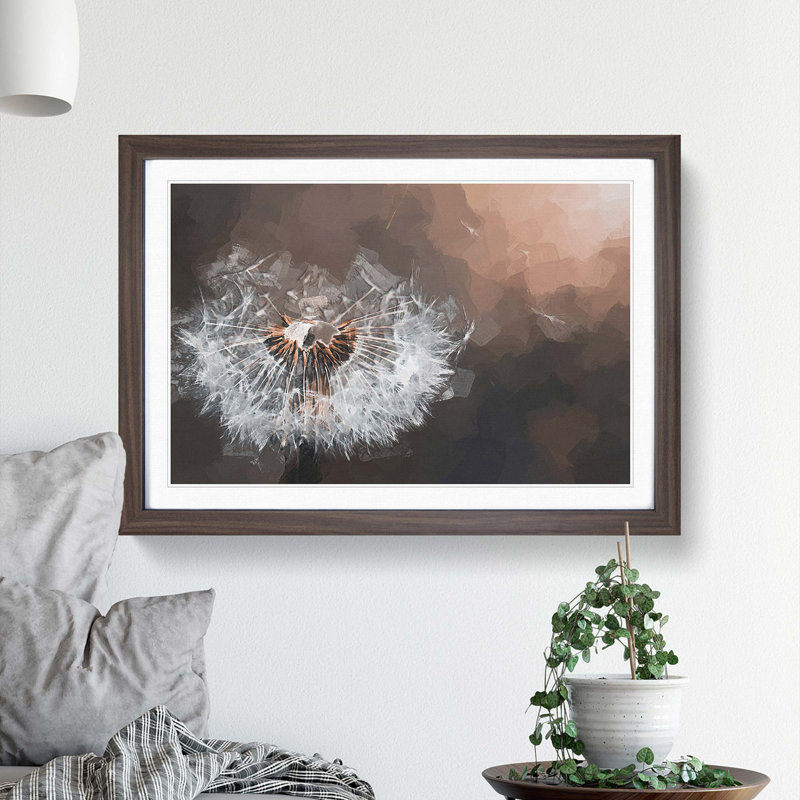 Floating Dandelion Seeds in Abstract - Picture Frame Graphic Art Print on MDF, 27cm H x 36cm W x 2cm D, Walnut Framed