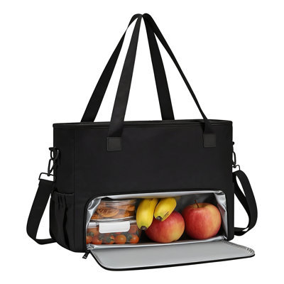 Sac fourre-tout isotherme - Sac de déjeuner en polyester noir de qualité supérieure avec compartiment pour ordinateur portable - résistant à l'eau, idéal pour les enseignants, les infirmières, les affaires, les voyages, l'utilisation quotidienne - noir