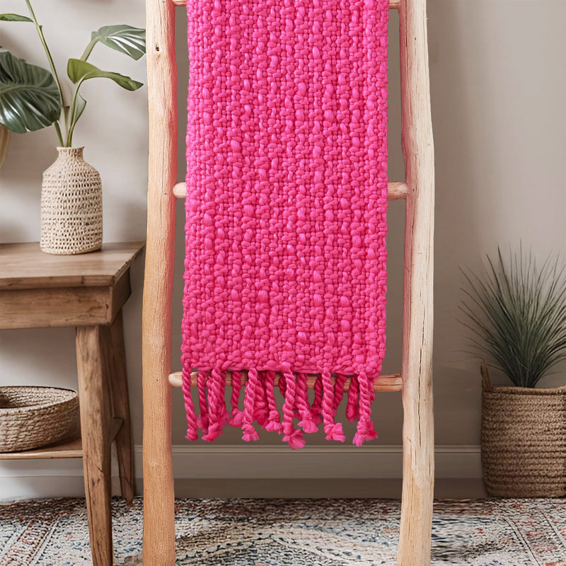 Knitted Throw Blanket, Hot Pink