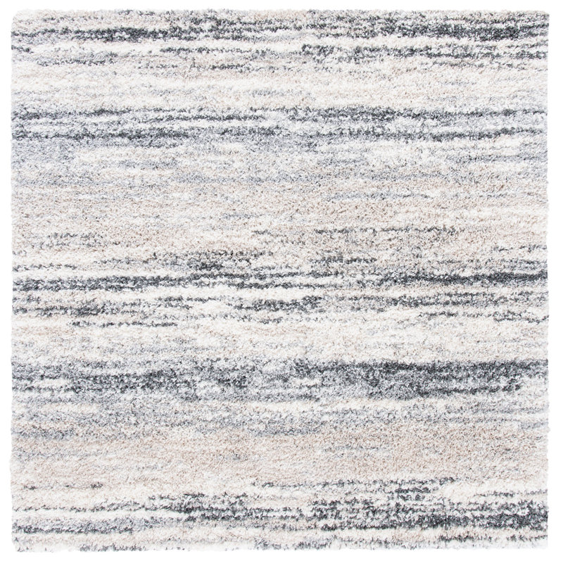 Ivory Square Hand-knotted Shag Rug, 6'7" x 6'7"