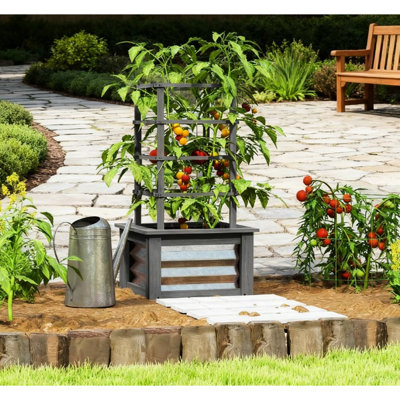 Jardinière surélevée polyvalente avec treillis, idéale pour une variété de plantes, fabriquée en bois de sapin et en acier galvanisé, santé des racines à fond ouvert, l 17,7 po x P 35,4 po H