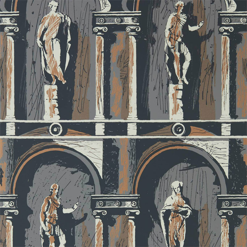 Montacute Wallpaper, City Gray/Bone Black