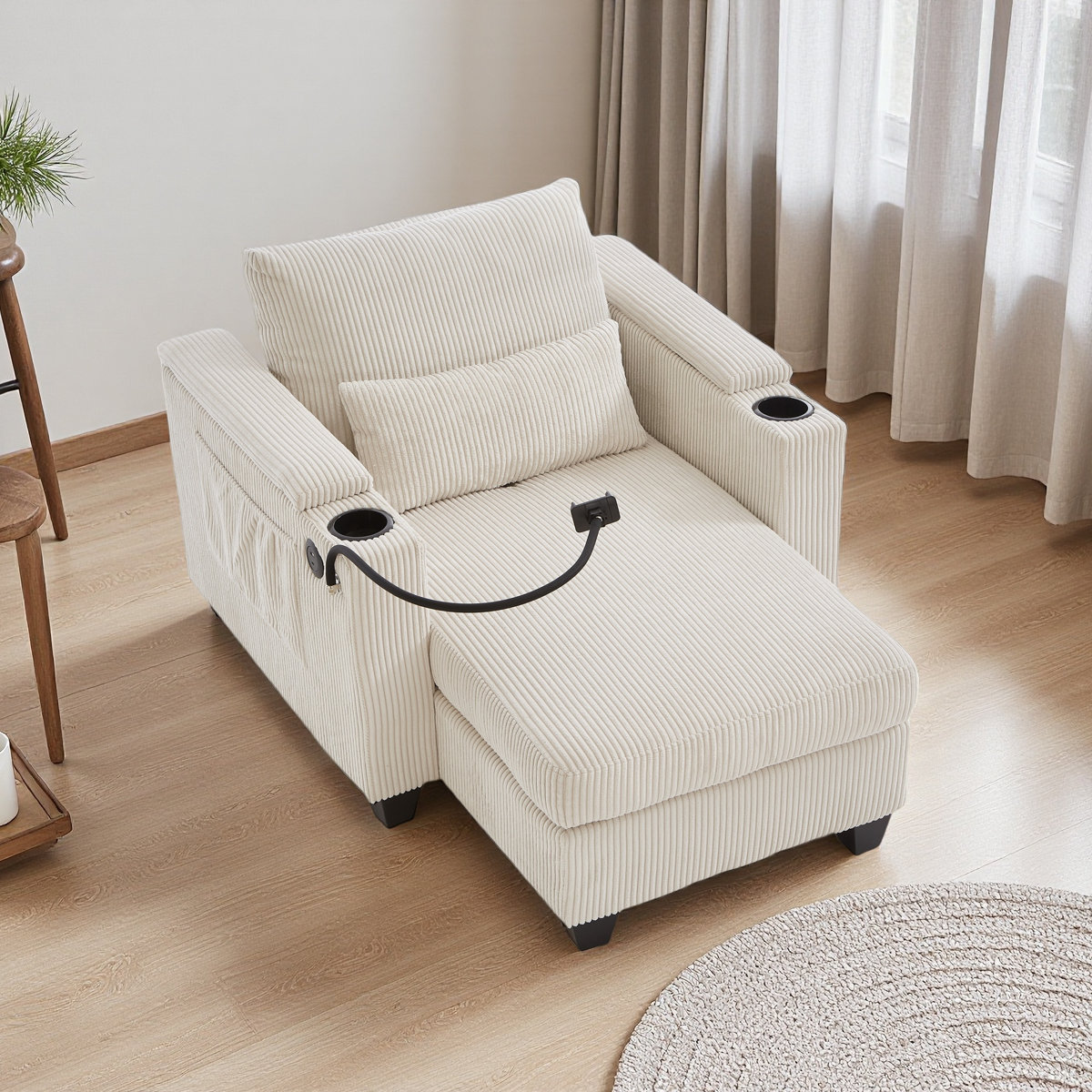 Mercer41 37.4" Convertible Chaise Lounge Sofa Bed with USB Ports ...