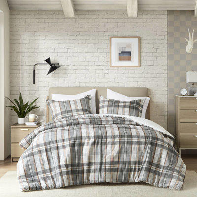 Housse de couette pour lit double / grand lit 3 pièces en microfibre à motif écossais