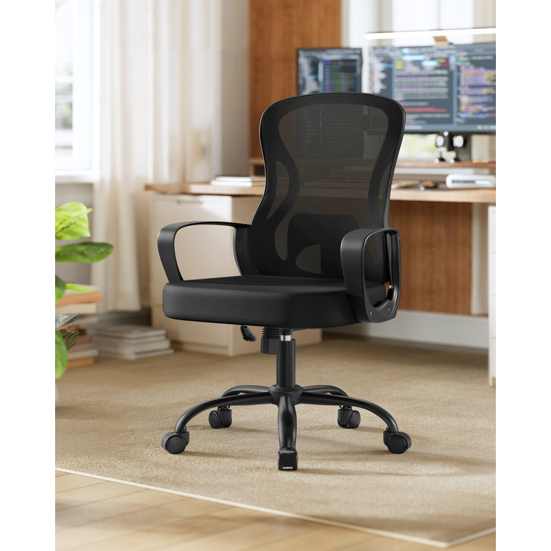 Ergonomic Office Chair, Mesh Swivel Desk Chair With Lumbar Support, Rocking Function, Armrests, For Office, Bedroom, Black