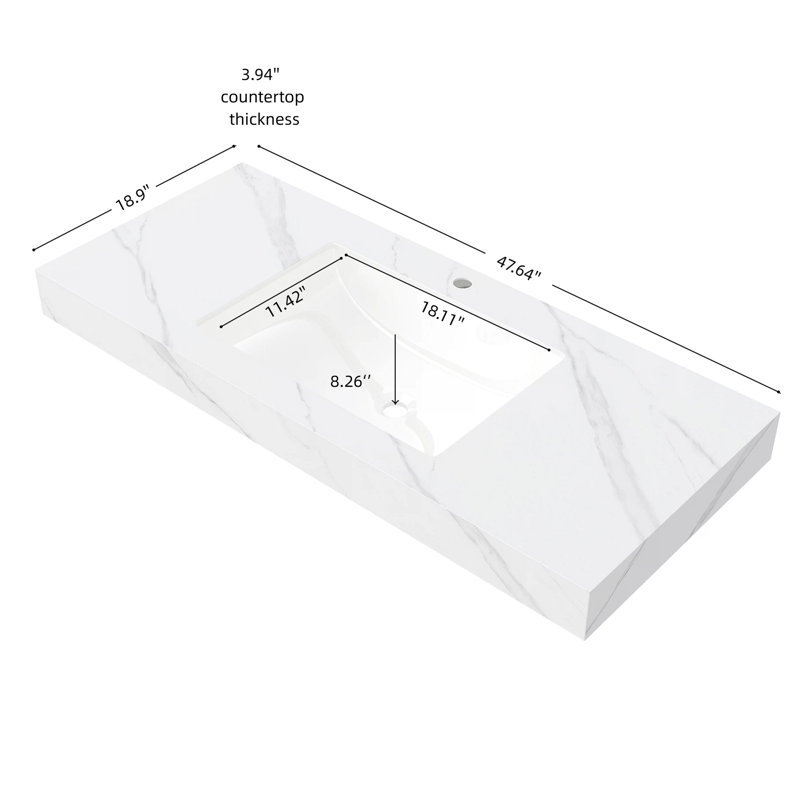 Sintered Stone Countertop and Undermount Ceramic Basin, Carrara White