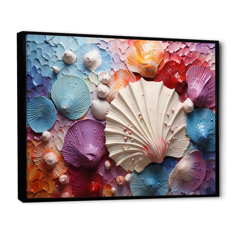 Coquillage côtier tranquillité sur toile, H 16 po x l 32 po x P 1 po, Cadre flottant noir