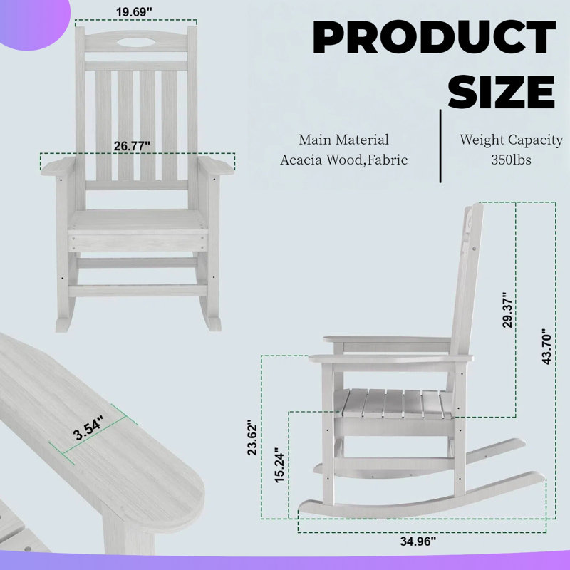 Ensemble de 2 chaises berçantes en polyéthylène haute densité anti-basculement UnaLido, Bleu très foncé