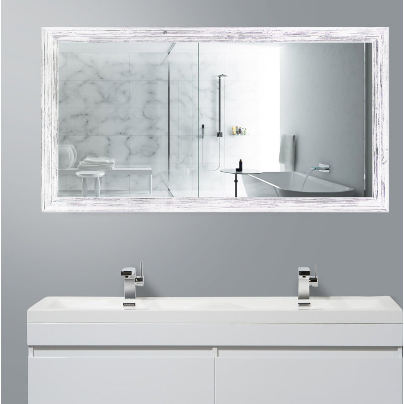 Bloodworth Wood Flat Wall Mirror, 34.5" H x 63.5" W, Rustic White