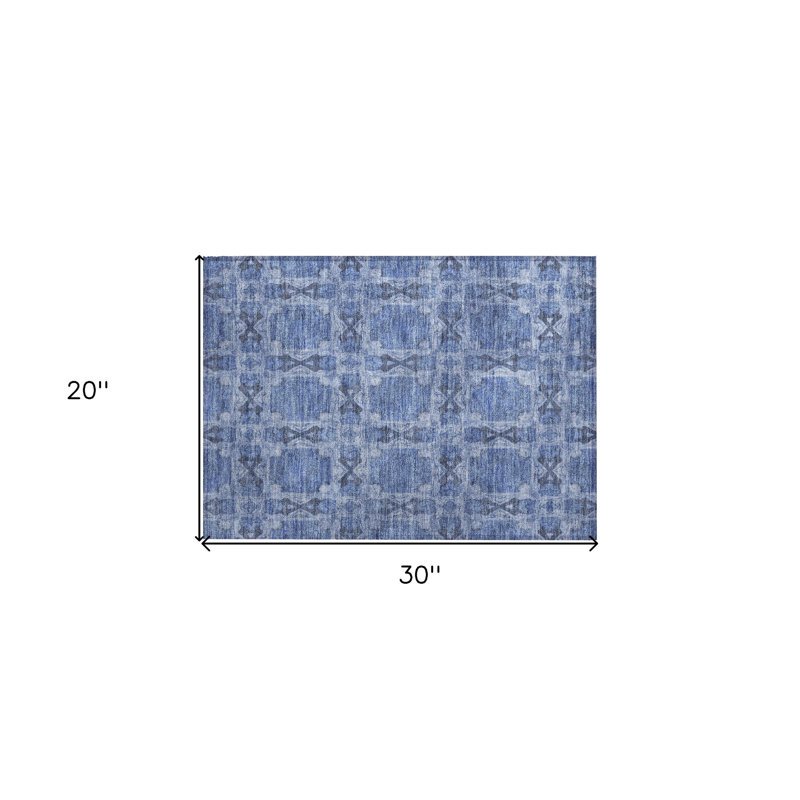 2' X 3' Denim Blue and Grey Floral Medallion Washable Non Skid Indoor Outdoor Area Rug
