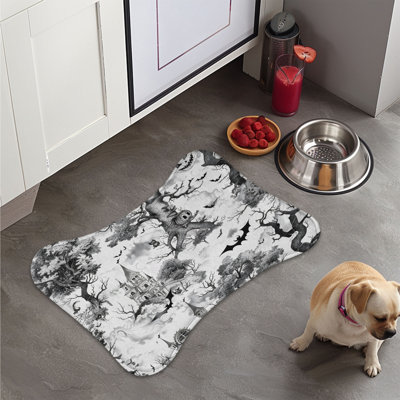 Black Chinoiserie Halloween - 1 Piece Bone Shape Feeding Mat