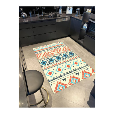 Tapis décoratif multicolore à motifs géométriques multicolores lavables à la machine