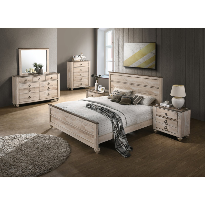 Ensemble de chambre à coucher contemporaine 6 pièces Imerland, lit, commode, miroir, 2 tables de chevet, commode, Grand lit