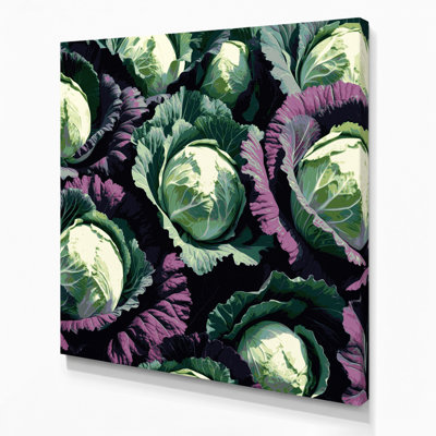 Vegetables Cabbage Savoy Black Canvas Wall Art
