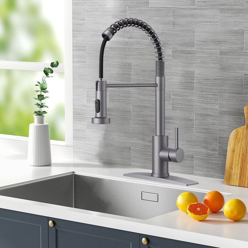 Stainless Steel Single-Handle Spring Pull-Out Faucet With Pull-Down Sprayer For Kitchens, Farmhouses, Campervans, Laundry Rooms