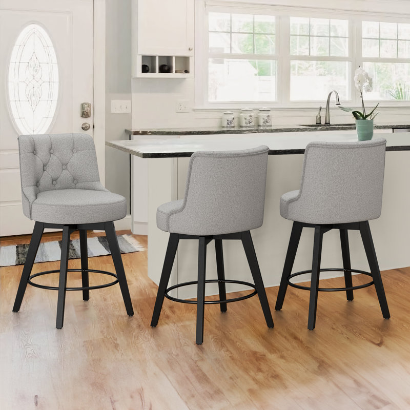Tabouret de comptoir pivotant rembourré Arleine, 100 % lin gris, 3