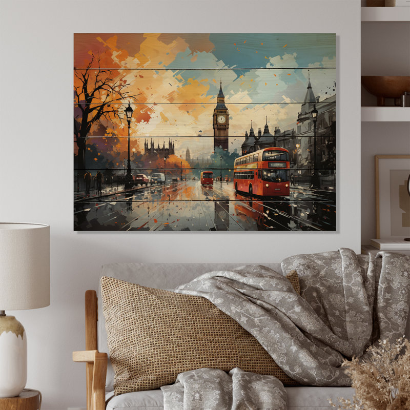 «Sorana Red Beige City London Popart III» sur impression sur bois, H 10 po x l 20 po x P 0,78 po