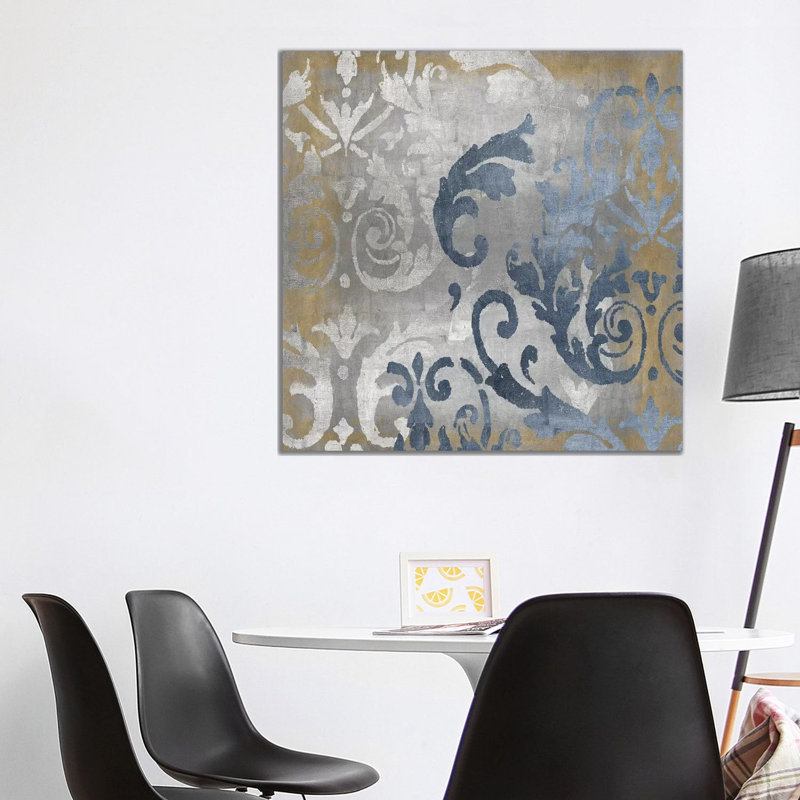 Damask In Silver And Gold I by Ellie Roberts - Wrapped Canvas Print, 93.98 cm H x 93.98 cm W x 1.91 cm D