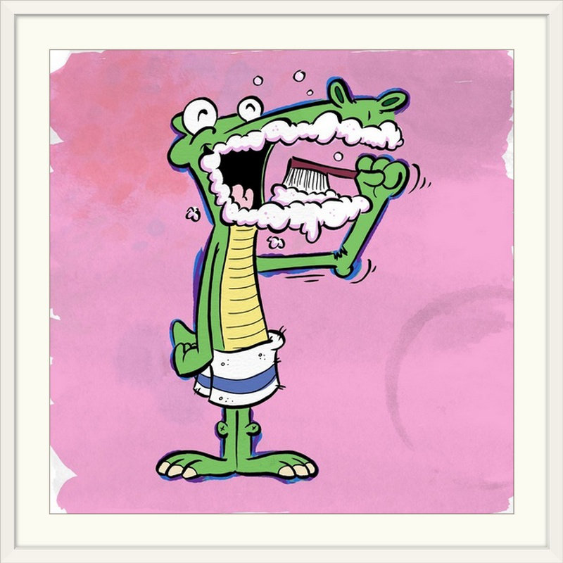 « alligator bedtime routine-bathtime copains », impression, H 38 po x l 38 po x P 1 po, Cadre blanc