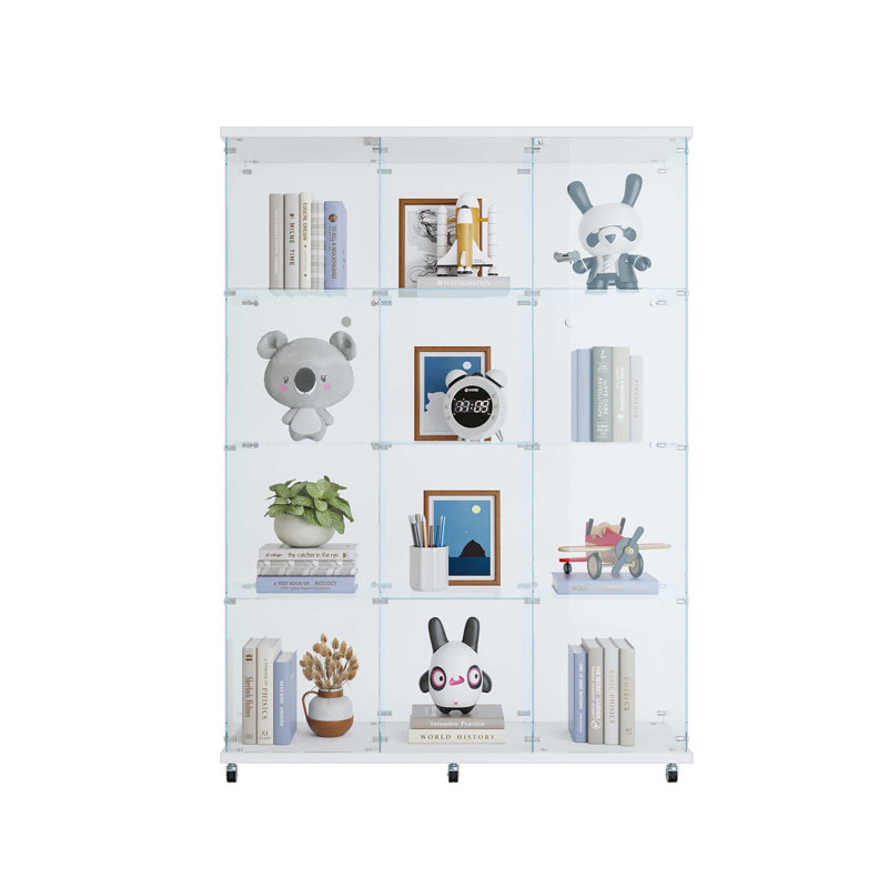 Vitrine en verre avec 4 tablettes très grandes, armoires pour le salon, la chambre à coucher, bibliothèque en verre sur pied, installation rapide