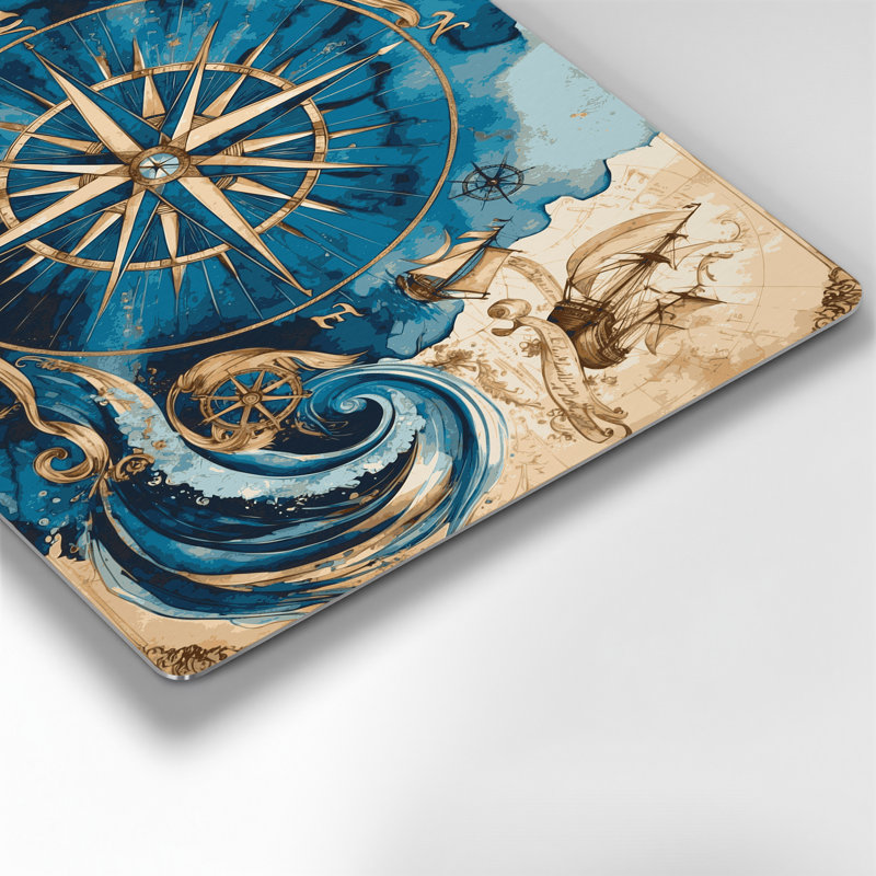 Art mural en métal beige, "Nautical Compass Designs", H 8 po x l 10 po