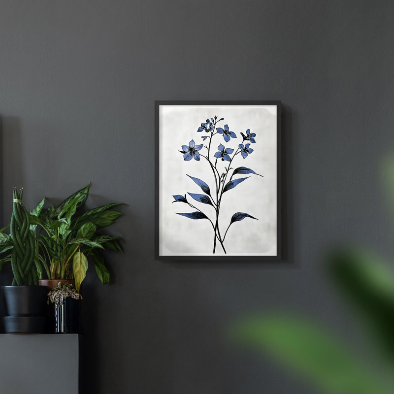 Série FLORAL dxliii - reproduction encadrée de qualité supérieure - prête à être accrochée - aucun clou requis, Noir