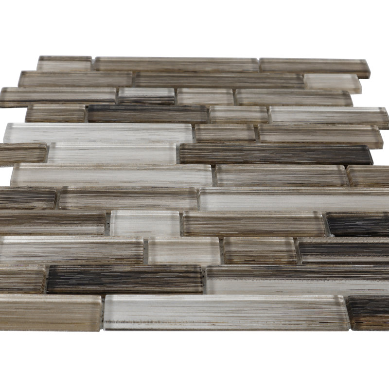 Smithwick 12" x 12" Glass Linear Random Mosaic Wall Tile, Gray/Brown
