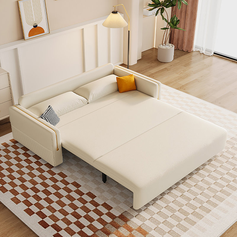 Canapé-lit blanc en cuir griffé avec coussins, H 35,04 po x l 61,02 po x P 41,34 po