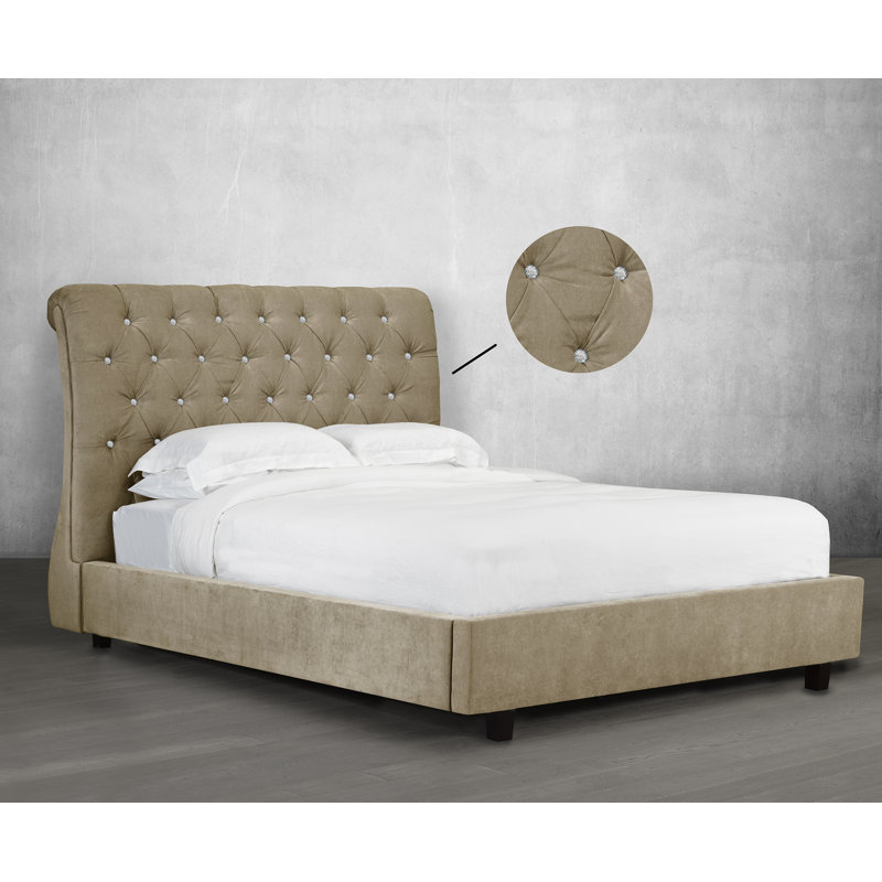Lit-bateau tapissier à profil bas Wiese, Double, Beige