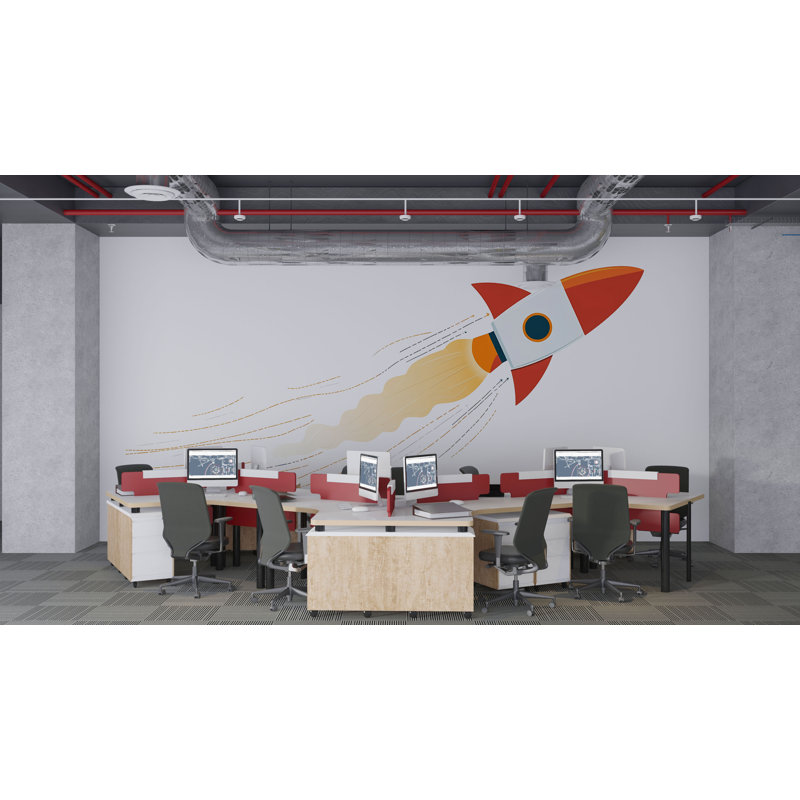 Décalcomanie murale fusée, vinyle autocollant, espace de travail créatif et décoration 668MV, 34 x 65 pouces