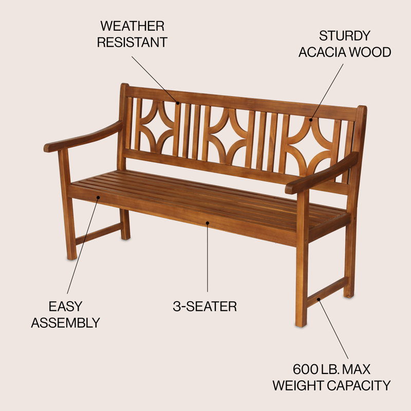 Sloane Teak Acacia Wood 3-Seat Diamond-Back Outdoor Garden Bench