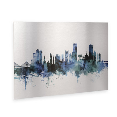 " Boston Massachusetts Blue Teal Skyline " by Michael Tompsett