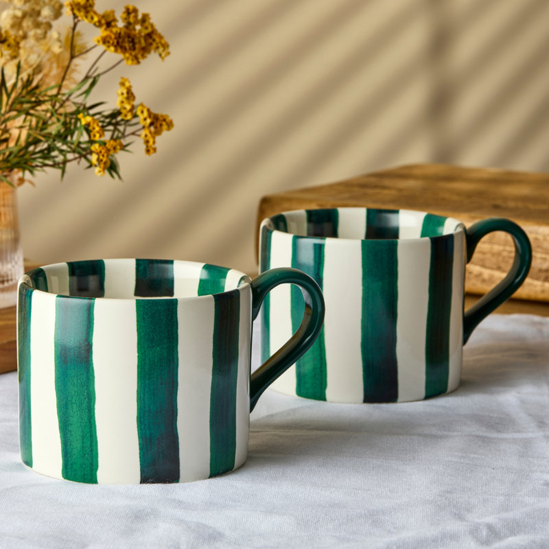 Stripes Stoneware Coffee Mug, Green