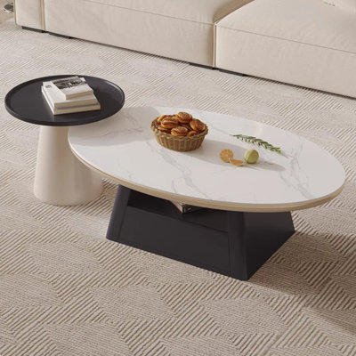 Oval rock panel coffee table living room