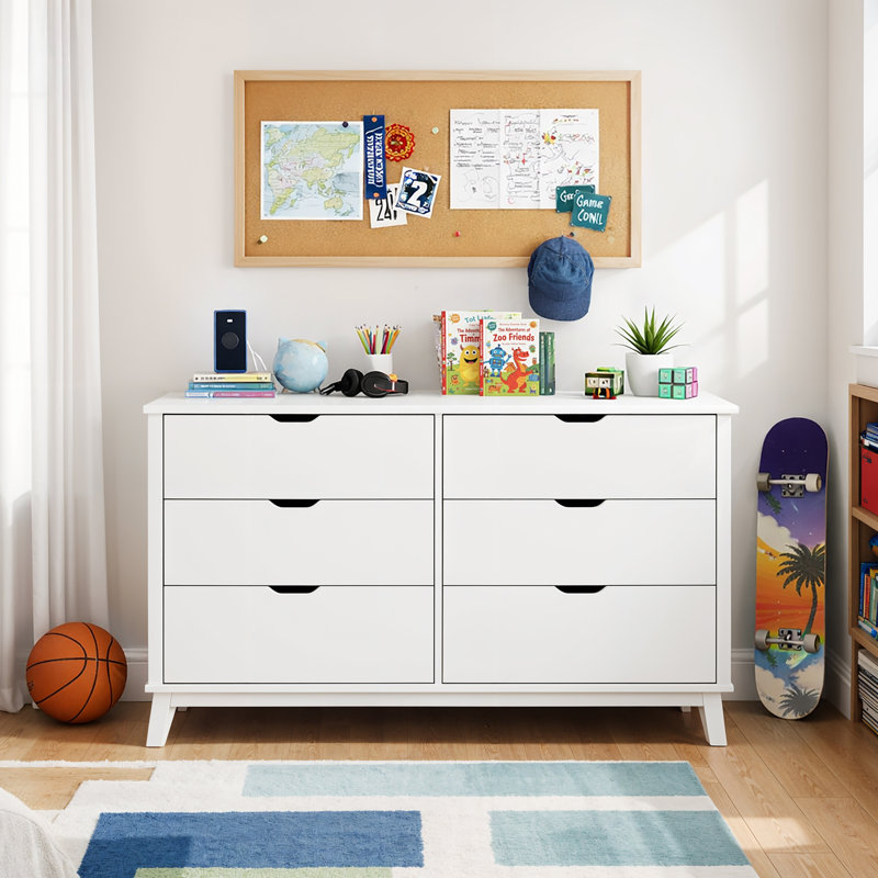 Commode double en bois massif 6 tiroirs Marialana, Blanc
