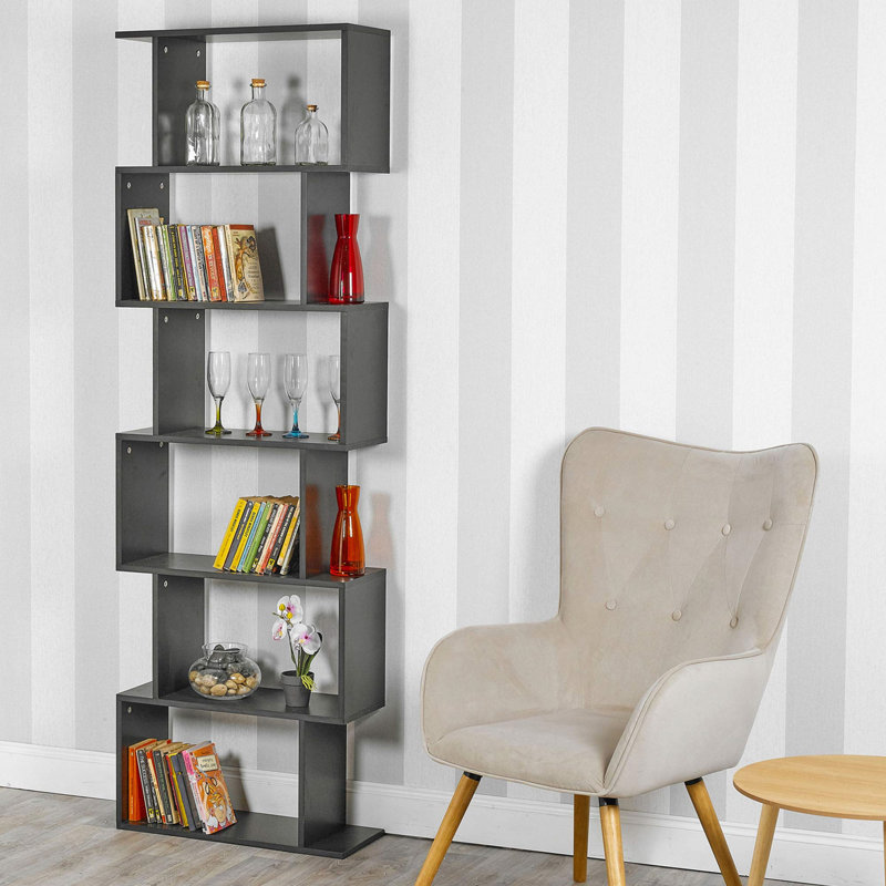 190.5cm H Geometric Bookcase, 190.5cm H x 60cm W x 24cm D, Black
