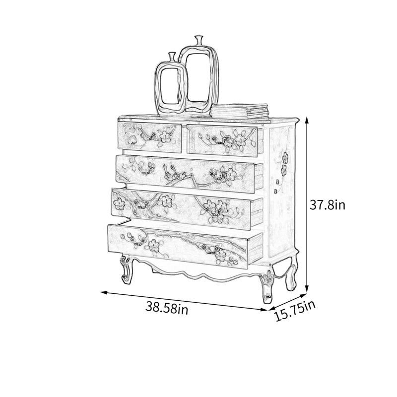 Five Drawer Storage Cabinet with Birch Wood Frame