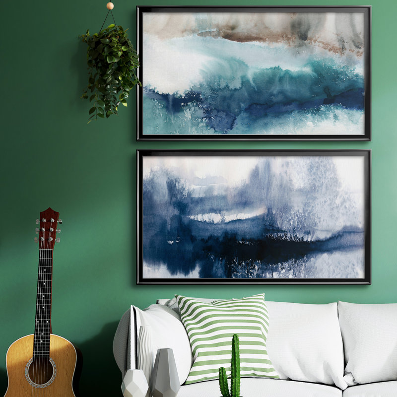 Shifting Shores - Ensemble de 2 peintures sur toile encadrées, Argent, H 22,5 po x l 85 po x P 1,5 po