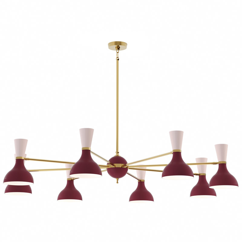 Clare Chandelier, Burgundy, Lucite, Brass, Modern Brass, 8