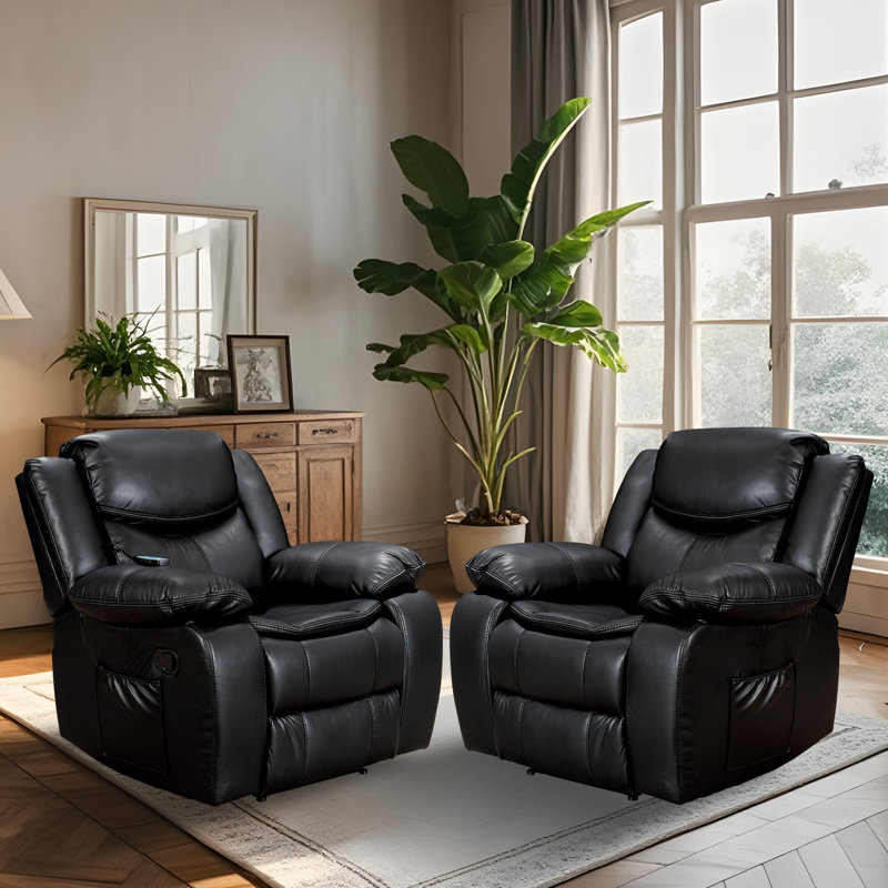 Ensemble de 2 fauteuils inclinables en cuir Kokal avec fonctions de massage et de chaleur Kokal, Noir
